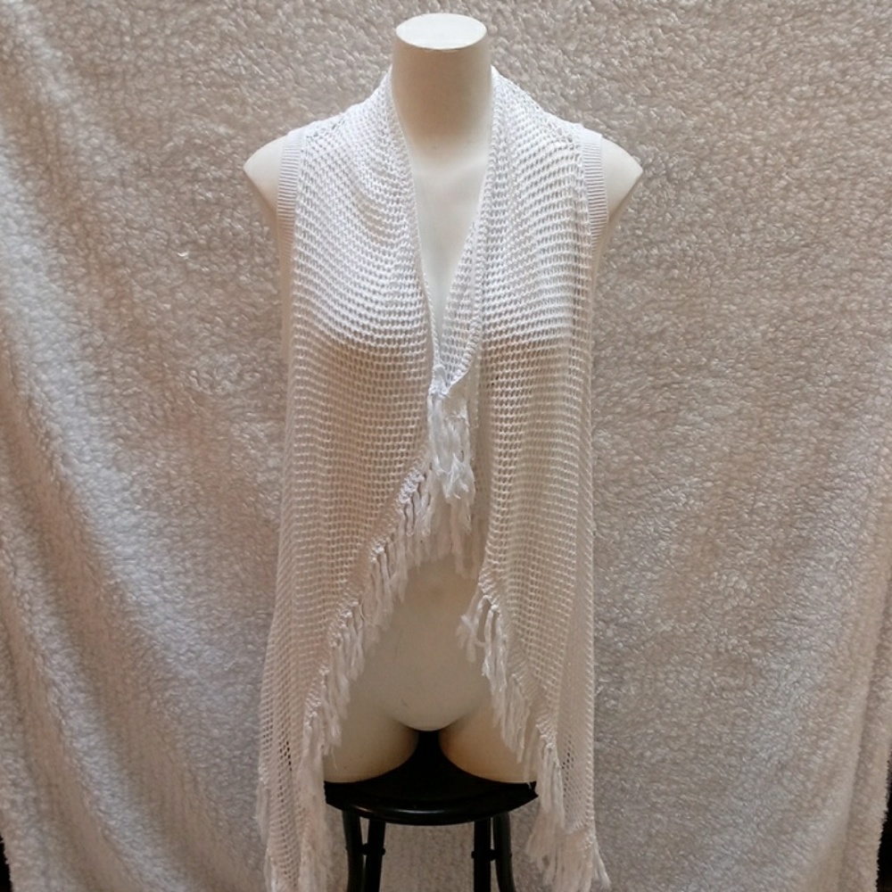 INC mesh Knit Fringe tank cardigan